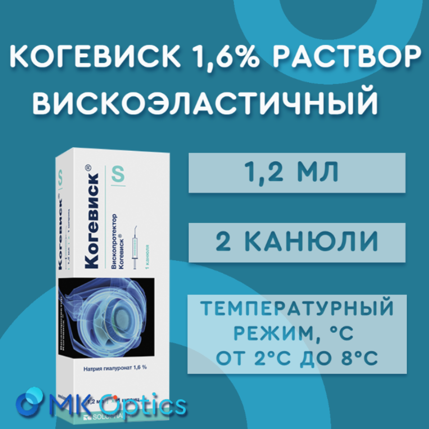 Когевиск 1,6% раствор вискоэластичный шприц 1,2 мл (2 канюли)