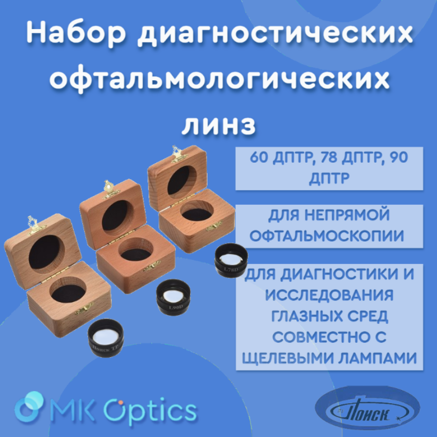 Набор диагностических офтальмологических линз для непрямой офтальмоскопии 60 дптр, 78 дптр, 90 дптр