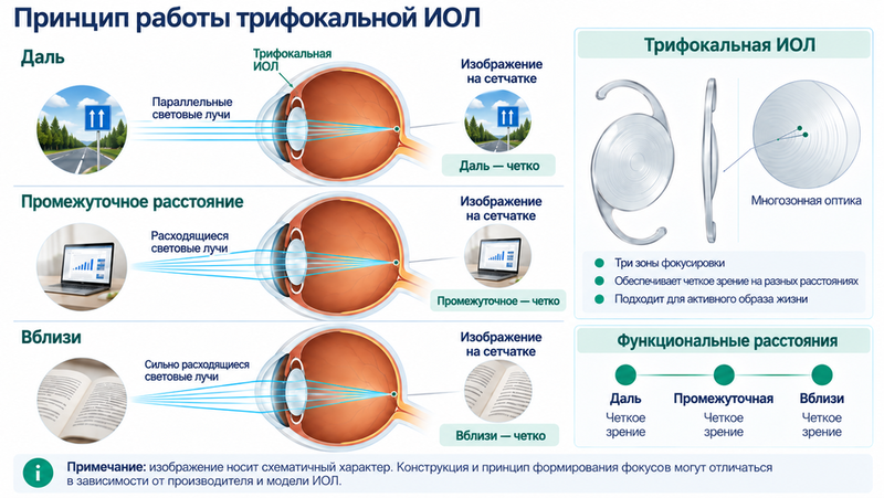 Принцип работы трифокальной ИОЛ Принцип работы трифокальной ИОЛ